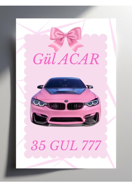 Bmw Pembe Araba Kişiye Özel Davetiye Özel Tasarım 1 Adet 10X15