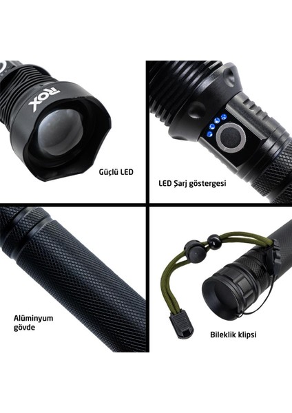 0212 Şarjlı LED El Feneri 2000 Lümen