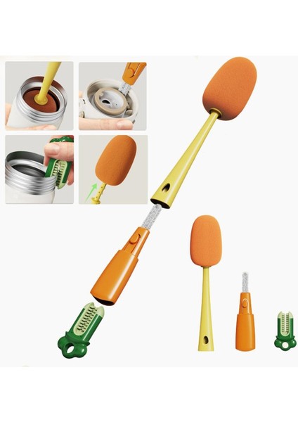 Çok Fonksiyonlu Şişe Fırçası Üç Kullanımlı Uzun Saplı Havuç Bardak Fırçası Silikon Şişe Aralık Fırçası Temizle