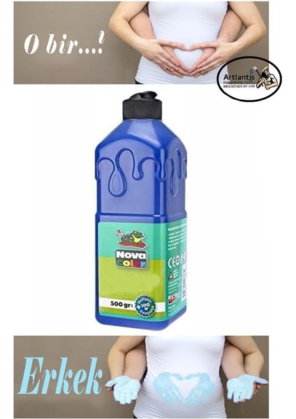 Mavi Cinsiyet Belirleme Parmak Boyası 1 Adet 500 ml Kız Cinsiyet Açıklama Boyası Yıkanabilir Nova Color Zararsız