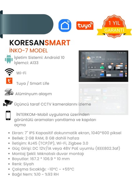Inko-7 Model Tuya Akıllı Kontrol Paneli