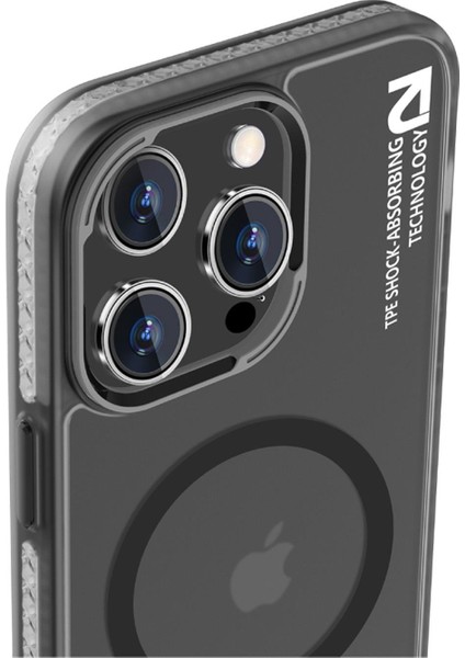 Apple iPhone 15 Pro Magsafe Özellikli Anti Şok Önleyicili Transparan Magnet Plain Sand Kılıf