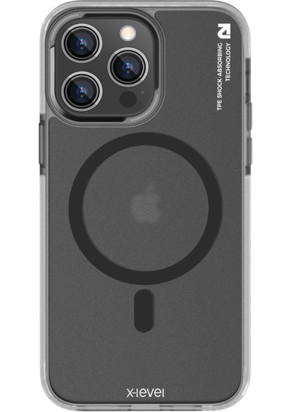 Apple iPhone 15 Pro Magsafe Özellikli Anti Şok Önleyicili Transparan Magnet Plain Sand Kılıf