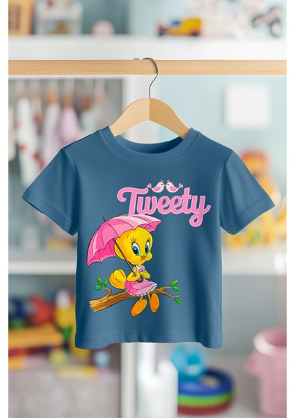 Tweety On Tree Branch Pamuk Premium Kalite Çocuk Tişörtü (3-12 Yaş)