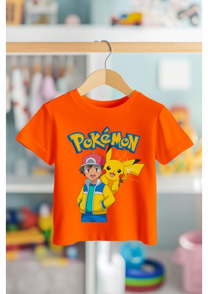 Ash ve Pikachu Pamuk Premium Kalite Çocuk Tişörtü (3-12 Yaş)
