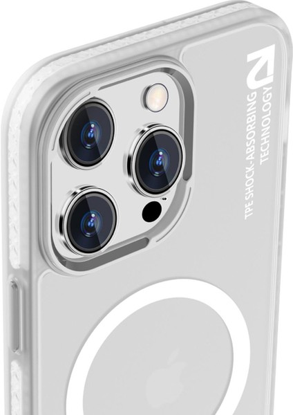 iPhone 15 Pro Magsafe Özellikli Anti Şok Önleyicili Transparan Magnet Plain Sand Kılıf