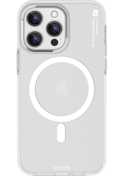 iPhone 15 Pro Magsafe Özellikli Anti Şok Önleyicili Transparan Magnet Plain Sand Kılıf