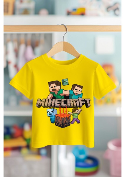 Minecraft Fire Pamuk Premium Kalite Çocuk Tişörtü (3-12 Yaş)