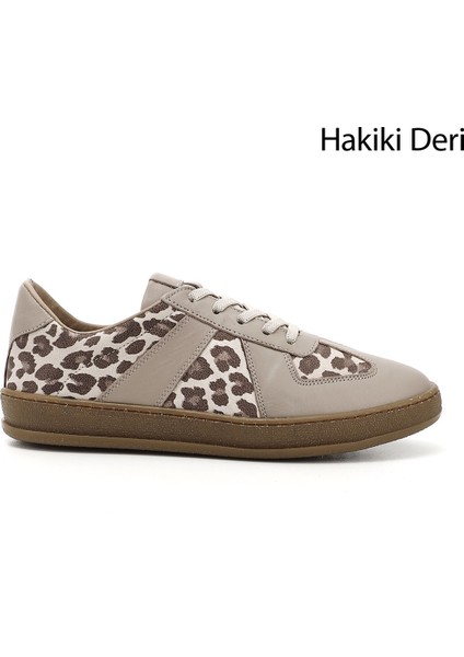 Kadın Vizon Lastik Bağcıklı Hakiki Deri Sneaker
