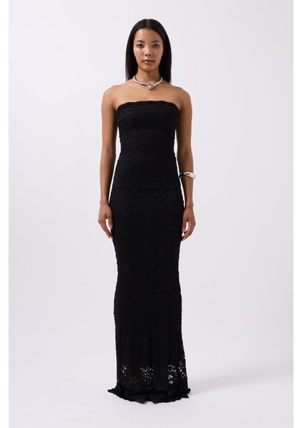 Straplez Dantel Maxi Elbise
