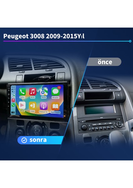 Peugeot 5008 2010-2015 Yıl ve Peugeot 3008 2009-2015 Yıl Uyumlu 10,2 Inç 4 GB Ram 32 GB Hafıza Multimedya Carplay Navigasyon fiyatları