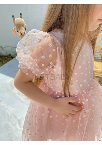 Kız Çocuk Minik Papatya Desenli Kısa Kol Elbise Ketbaby HPN007