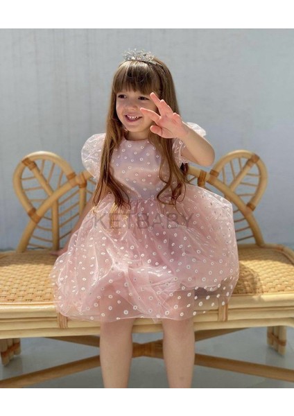 Kız Çocuk Minik Papatya Desenli Kısa Kol Elbise Ketbaby HPN007