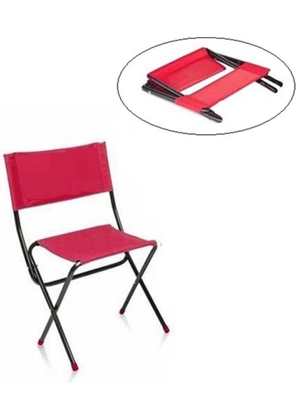 Katlanır Balıkçı Taburesi Piknik Deniz Plaj Doğa Araç Bagajı Için Ideal Sırt Dayanmalı Kırmızı