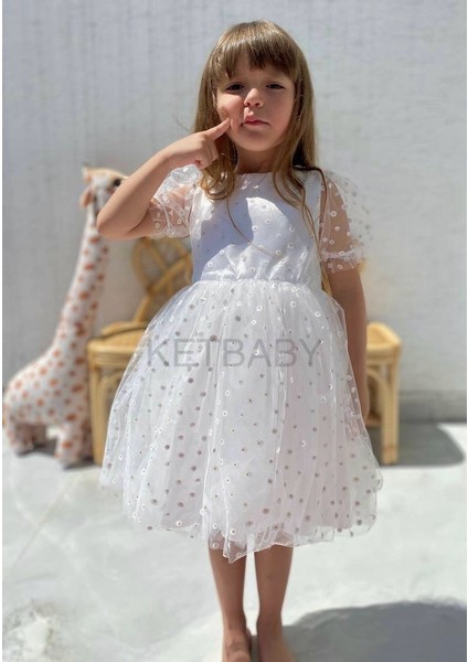 Kız Çocuk Minik Papatya Desenli Kısa Kol Elbise Ketbaby HPN007 fırsatları