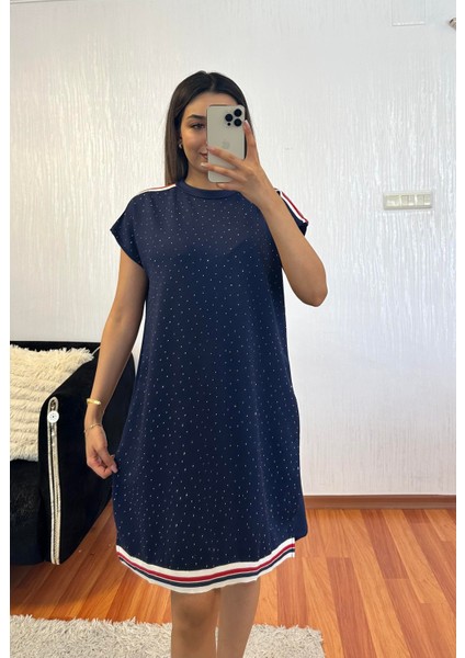 Taşlı Lacivert Starlight Elbise