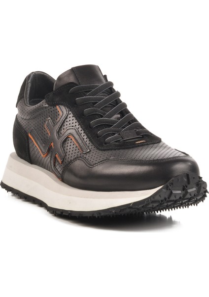 Siyah-Beyaz Hakiki Deri Erkek Sneaker 4Y2187-E2667 M