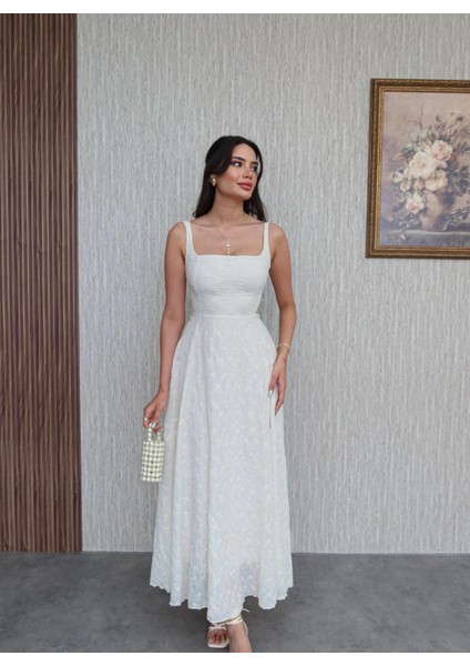 Minik Çiçekli Astarlı Askılı Maxi Boy Elbise