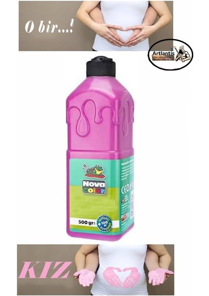 Pembe Cinsiyet Belirleme Parmak Boyası 1 Adet 500 ml Kız Cinsiyet Açıklama Boyası Nova Color Yıkanabilir Zararsız