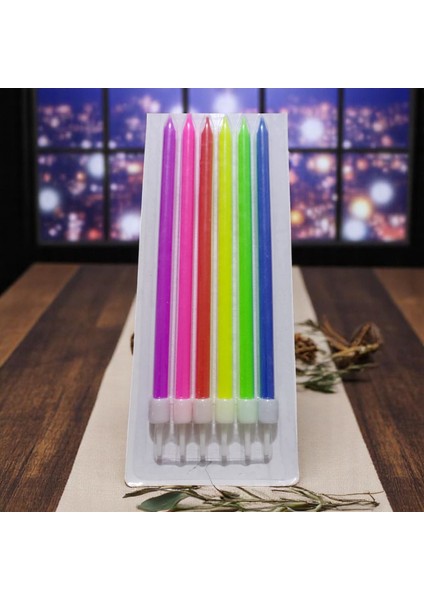 Uzun 6 Adet Neon Renkli Mum 17 cm Mum Renkli Pasta Mumu Neon Renkler Doğum Günü Mumu