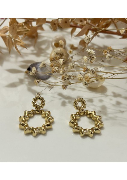 Gold Yuvarlak Halka Zirkon Küpe