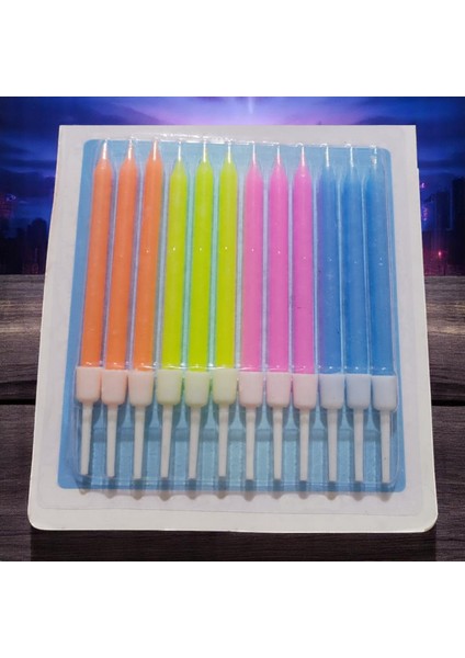 12 Adet Neon Renkli Mum 10 cm Renkli Pasta Mumu Neon Renkler Doğum Günü Mumu Dekor Mum