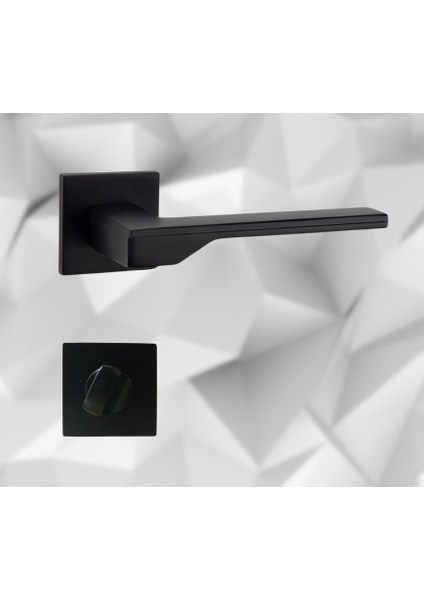 Stilo Siyah Kare Rozetli Wc Kapı Kolu ve 45X18MM Siyah Wc Gömme Kilit Set
