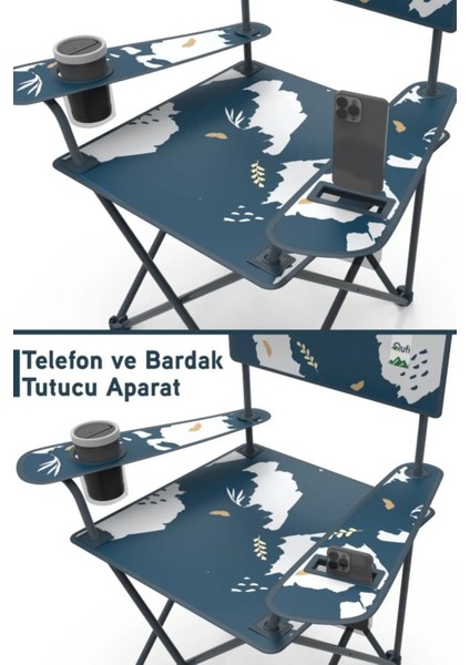 Qufi Desenli Katlanır Kamp Piknik Sandalyesi Rejisör Koltuğu Mavi