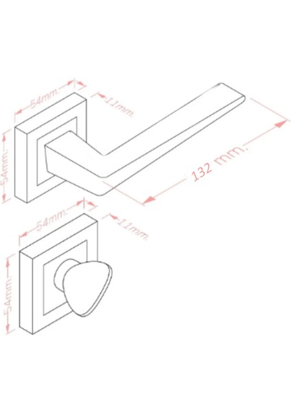 Lusso Siyah Kare Rozetli Wc Kapı Kolu ve 40X23MM Siyah Wc Gömme Kilit Set