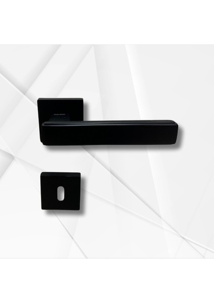 Lusso Siyah Kare Rozetli Oda Kapı Kolu ve 45X18MM Siyah Oda Gömme Kilit Set