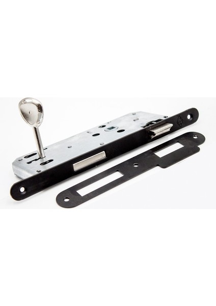 Lusso Siyah Kare Rozetli Oda Kapı Kolu ve 45X18MM Siyah Oda Gömme Kilit Set