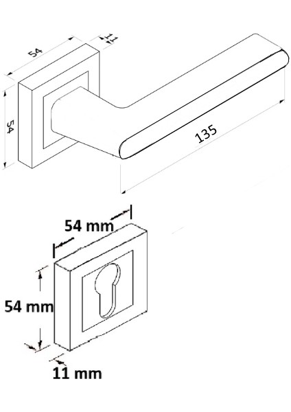 Stılo Inox Kare Rozetli Oda Kapı Kolu ve 45X18MM Saten Oda Gömme Kilit Set