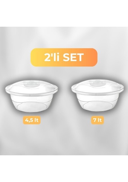 2'li Şeffaf Kapaklı Leğen Seti 4,5 Lt ve 7 Lt Leğen Seti Saklama Kabı
