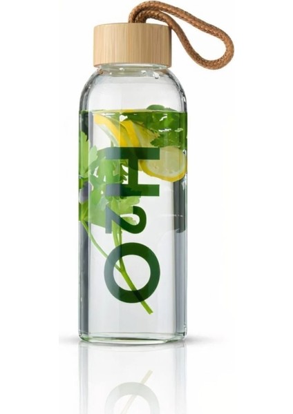 H2o Borosilikat Cam Matara Bambu Vakum Kapaklı Su Şişesi Suluk 800 Ml