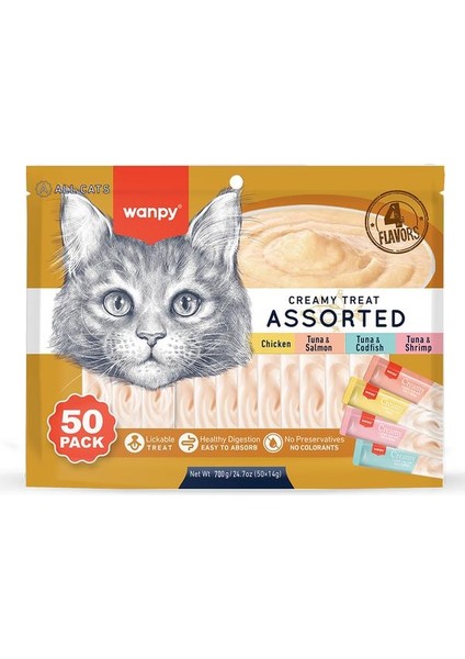 Karışık 4 Lezzetli Krema Kedi Ödülü 50 x 14 Gram