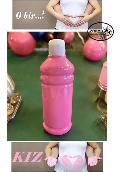 Pembe Cinsiyet Belirleme Parmak Boyası 1 Adet 500 ml Kız Cinsiyet Açıklama Boyası Yıkanabilir Zararsız