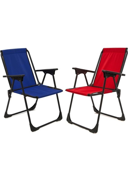 2 Adet Lüx Katlanır Kamp Piknik Plaj Sandalyesi, Çift Dikişli 120 Kg Kapasiteli -Kırmızı-Mavi