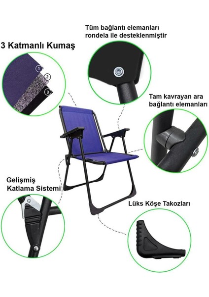 2 Adet Lüx Katlanır Kamp Piknik Plaj Sandalyesi, Çift Dikişli 120 Kg Kapasiteli -Kırmızı-Mavi fırsatları