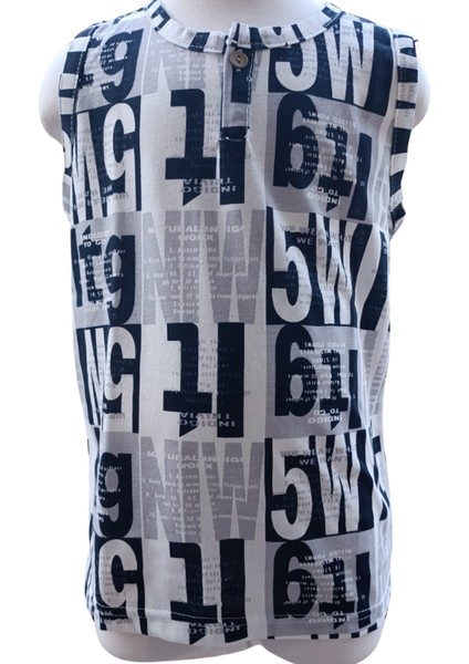 Erkek Çocuk Atlet T-Shirt Harf Baskılı Sıfır Kol Düğmeli Kapama 11-12 Yaş Gri