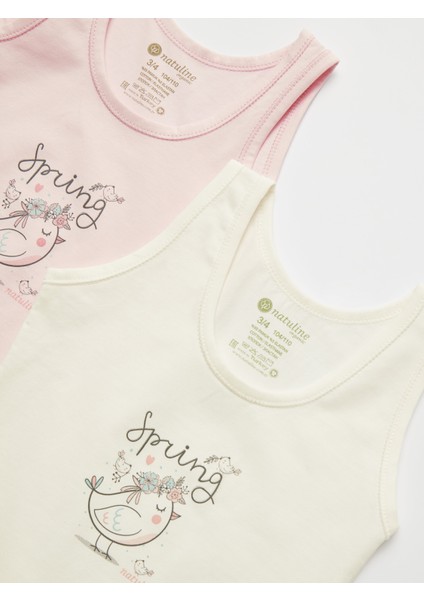Kız Çocuk Organik Pamuklu Likralı Atlet Spring Bird 2'li Paket