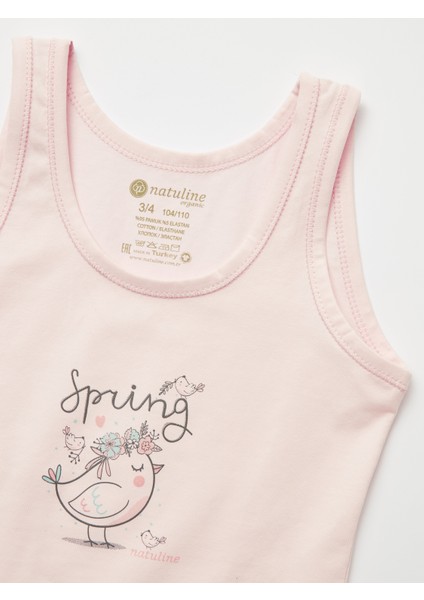 Kız Çocuk Organik Pamuklu Likralı Atlet Spring Bird 2'li Paket