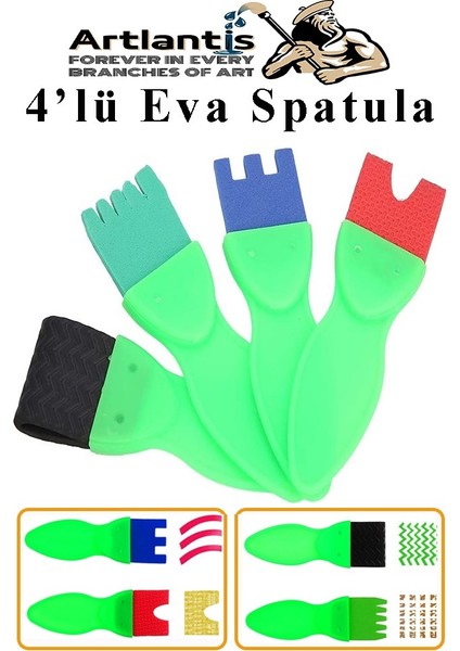 Eva Spatula 4 Lü 1 Paket Plastik Doku Tarağı Fırçası Okul Öncesi Boya Sünger Fırça Seti Çocuklar Için Plastik Saplı