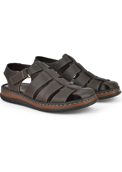 , Erkek Hakiki Deri Sandalet 1511045ZS32 Kahve