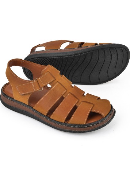 , Erkek Hakiki Deri Sandalet 1511045ZS32 Taba