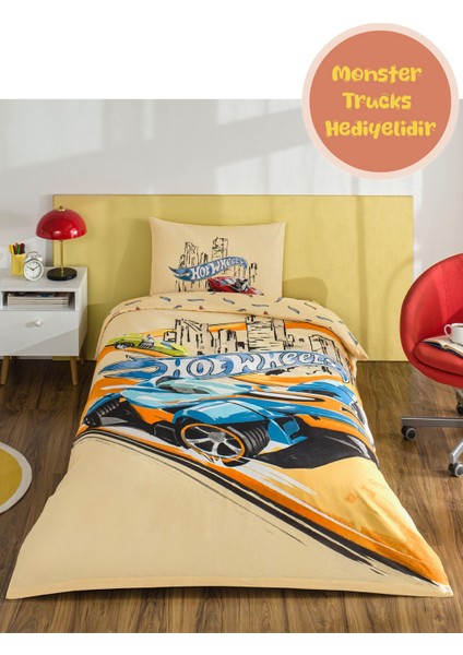Lisanslı Hot Wheels Winner Tek Kişilik Pamuk Nevresim Takımı & M. Track Hediyeli