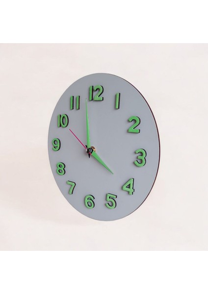 Fosforlu 3D Kabartma Rakam Ahşap Mini Küçük Camsız Beyaz Duvar Saati Çap 22 cm Kek Kalıbı Hediyeli