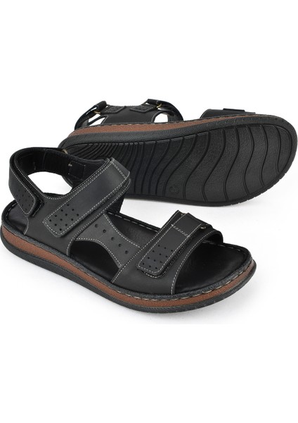 , Erkek Hakiki Deri Sandalet 1511045ZS6 Siyah fırsatları