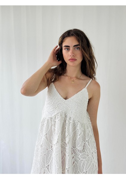 Tasarım June Dantel Askılı Mini Elbise Kadın Beyaz indirimleri