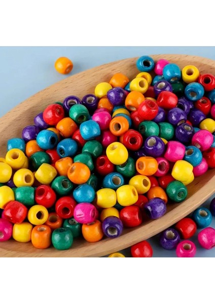 Karışık Renkli Boncuk, Emzik Zinciri Ahşap Boncuk Kuş Süsü Boncuk, Süsleme Boncuk 22mm (100gr-30adt)