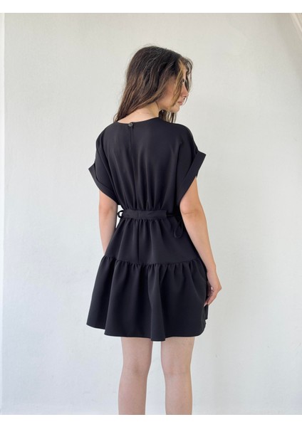 Tasarım Bloom Mini Keten Elbise Kadın Siyah